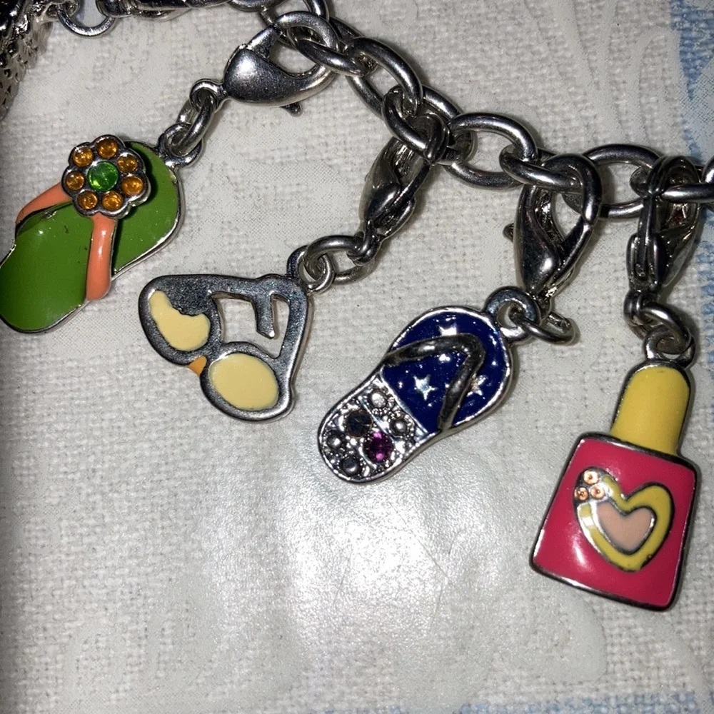 VTG st charm bracelet loaded w/cute bright enameled colors, 8” chain. $45 - Picture 4 of 7